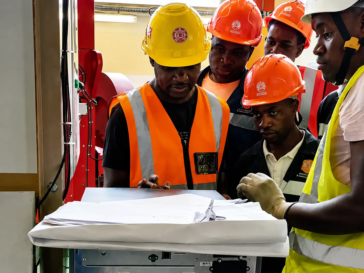 Transform Africa Energy crew reviewing drawings on site